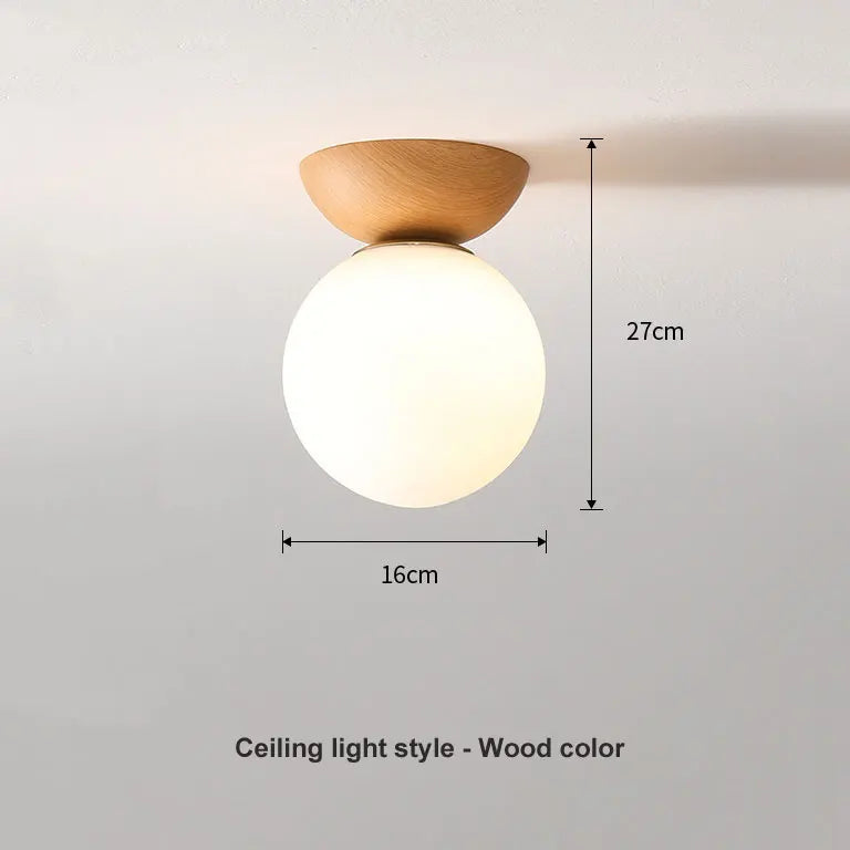 Ceiling and Pendant Light with Glass Ball Design and Wooden Finish