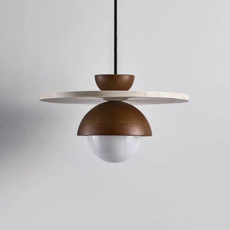 LED Chandelier with Walnut and Stone – Denmark Pendant Lighting