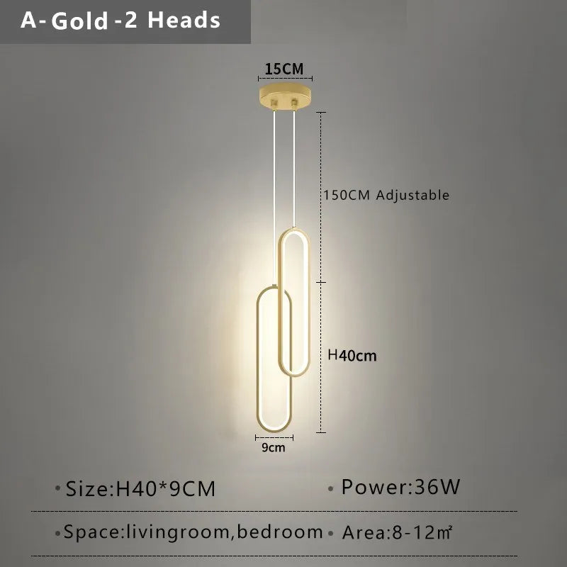 Gold and Black LED Hanging Lamp - Minimalist Pendant Light for Home