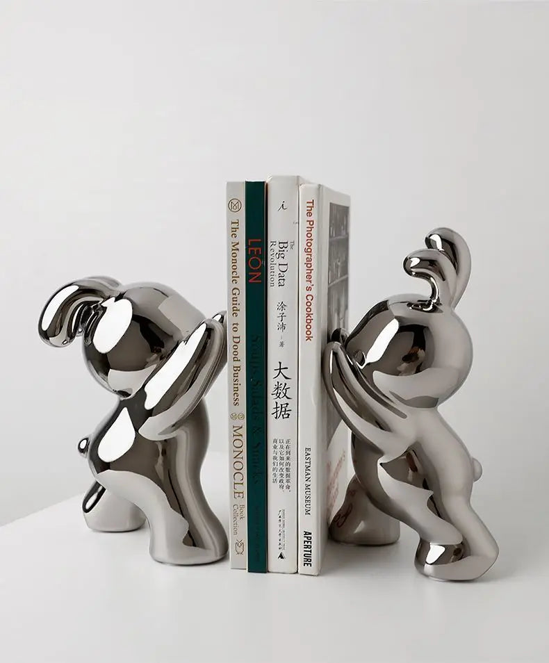 Charming Rabbit Book Holders - Elegant Black & White Accents