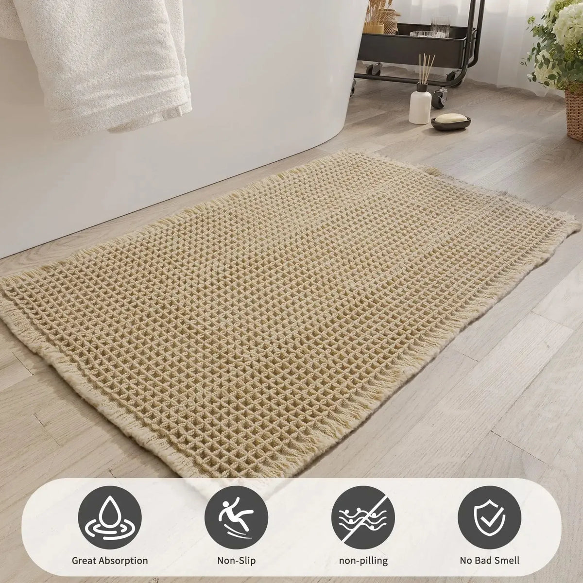 ComfortMax Quick-Dry Non-Slip Bath Rug, Soft Waffle Design
