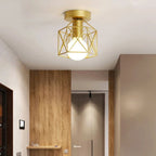 Geometric Metal Cage Ceiling Light in Gold Finish