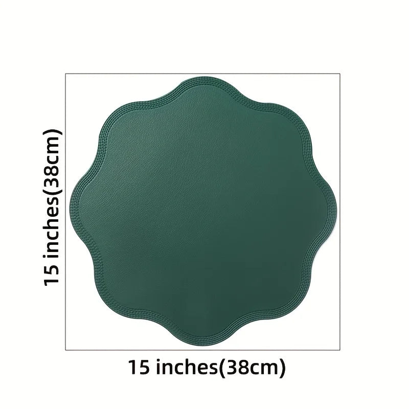 Round Faux Leather Placemats with Embossed Floral Pattern – Luxury Set