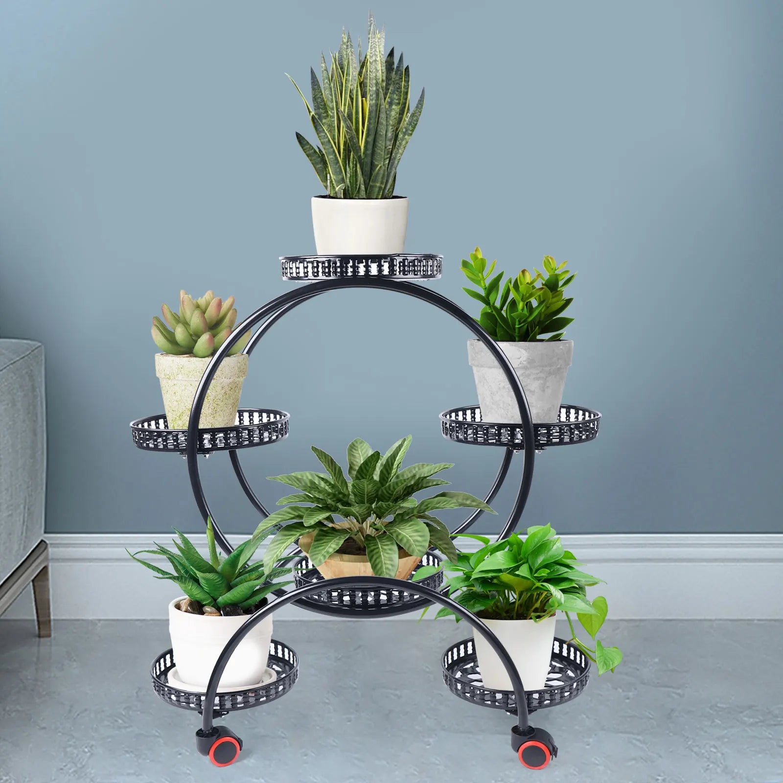 Rolling Metal Plant Stand - 6-Tier Flower Pot Display for Indoor/Outdoor