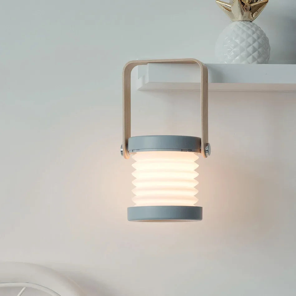 Folding Rechargeable Table Lamp with Wooden Handle – Portable Lantern