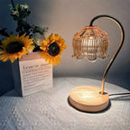 Retro Glass Shade Candle Warmer with Solid Wood Base