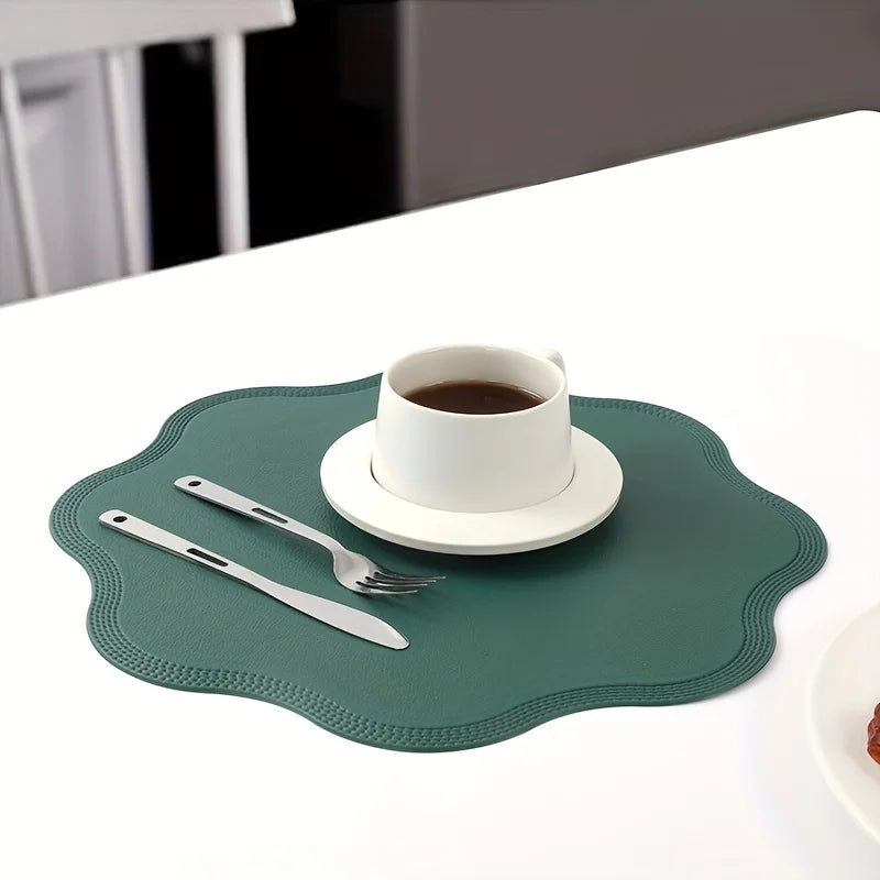Round Faux Leather Placemats with Embossed Floral Pattern – Luxury Set