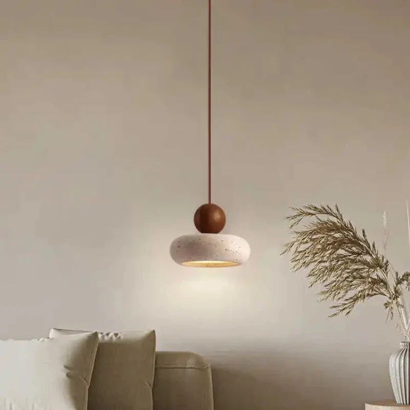 Vintage Minimalist Pendant Light with Natural Stone and Wood Design