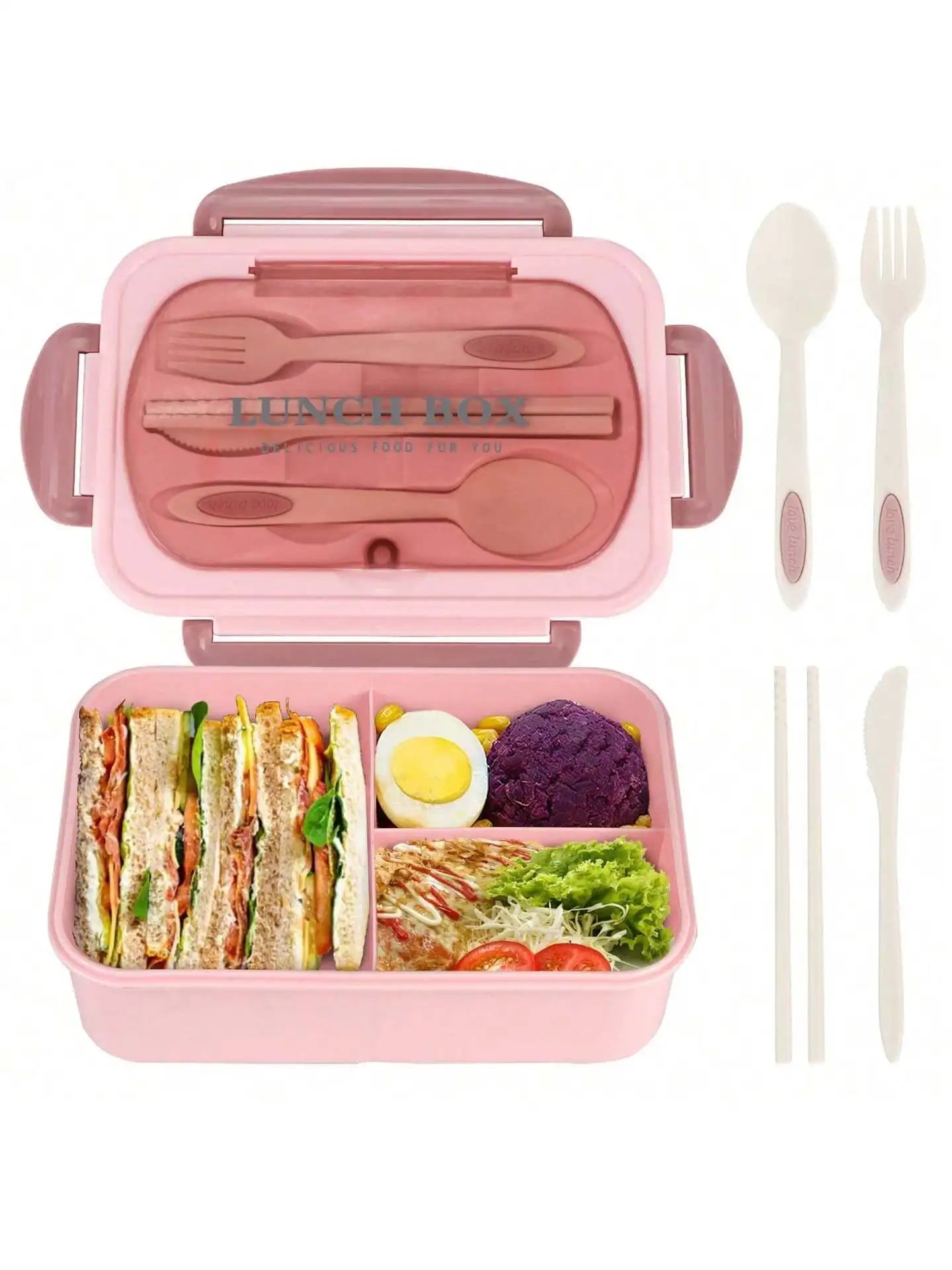 Bento Lunch Box with Utensils – 4 Compartments and Leak-Proof Features