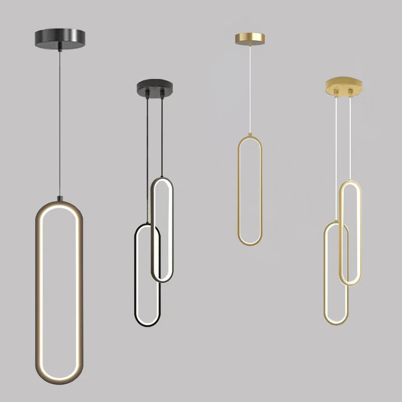 Gold and Black LED Hanging Lamp - Minimalist Pendant Light for Home
