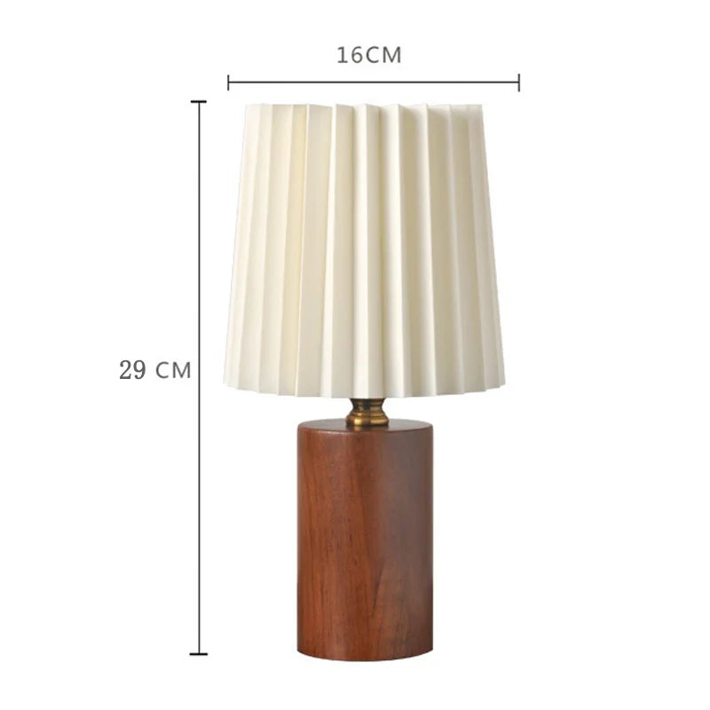 Pleated Table Lamp with Nordic Wood Base – Medieval Style