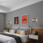 Contemporary Wall Light Fixture with Glass Sphere and Brass Accents