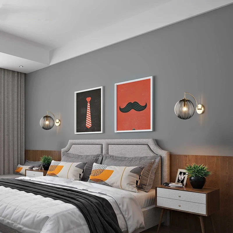 Contemporary Wall Light Fixture with Glass Sphere and Brass Accents