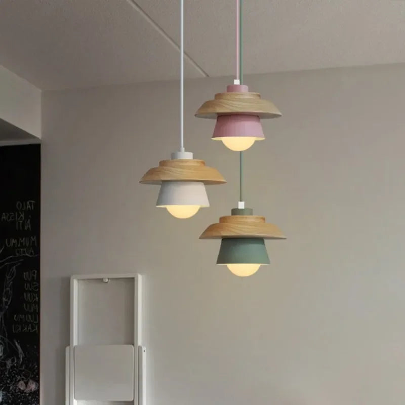 Colorful Macaron Design Pendant Light in Nordic Wood Style