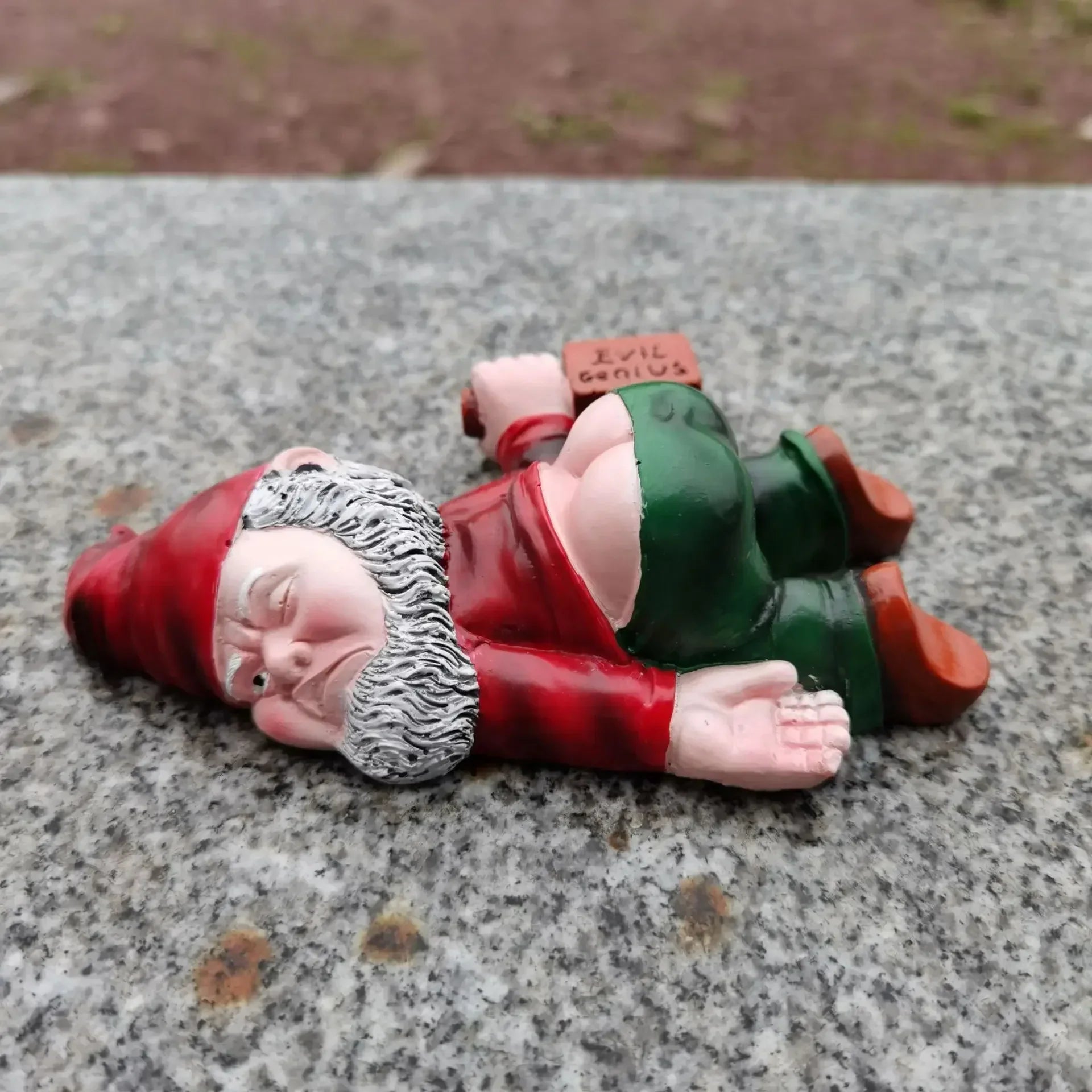 Garden Gnome Figurine with Hat and Bottle - Lying Pose