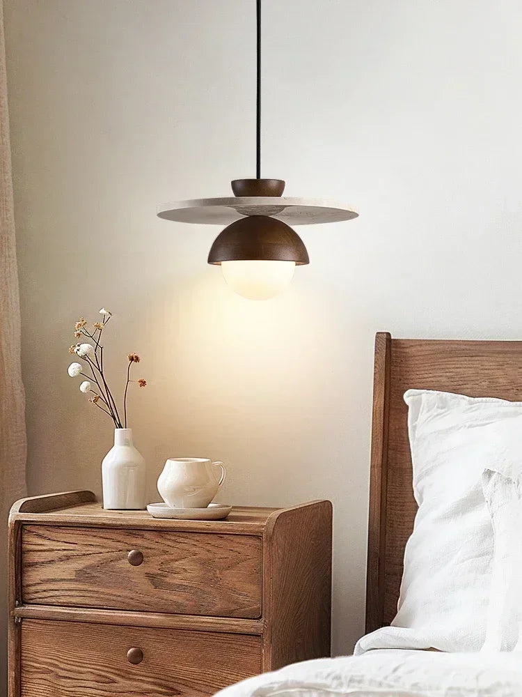 LED Chandelier with Walnut and Stone – Denmark Pendant Lighting