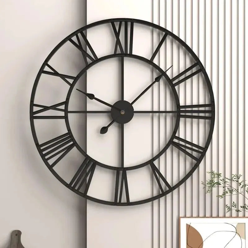 Large Roman Numeral Metal Wall Clock in 3D Style