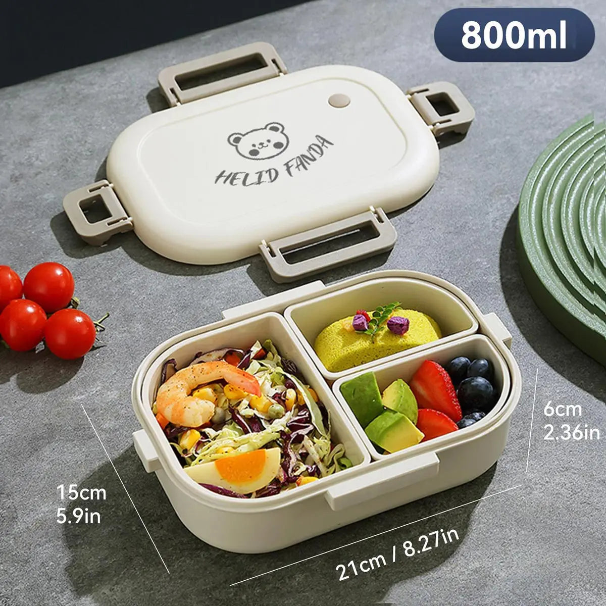 Portable Bento Lunch Box with 3 Compartments – Leak-Proof Design