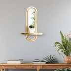 Chic Archway Wall Mirror with Built-In Wooden Display Shelf