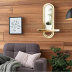 Chic Archway Wall Mirror with Built-In Wooden Display Shelf