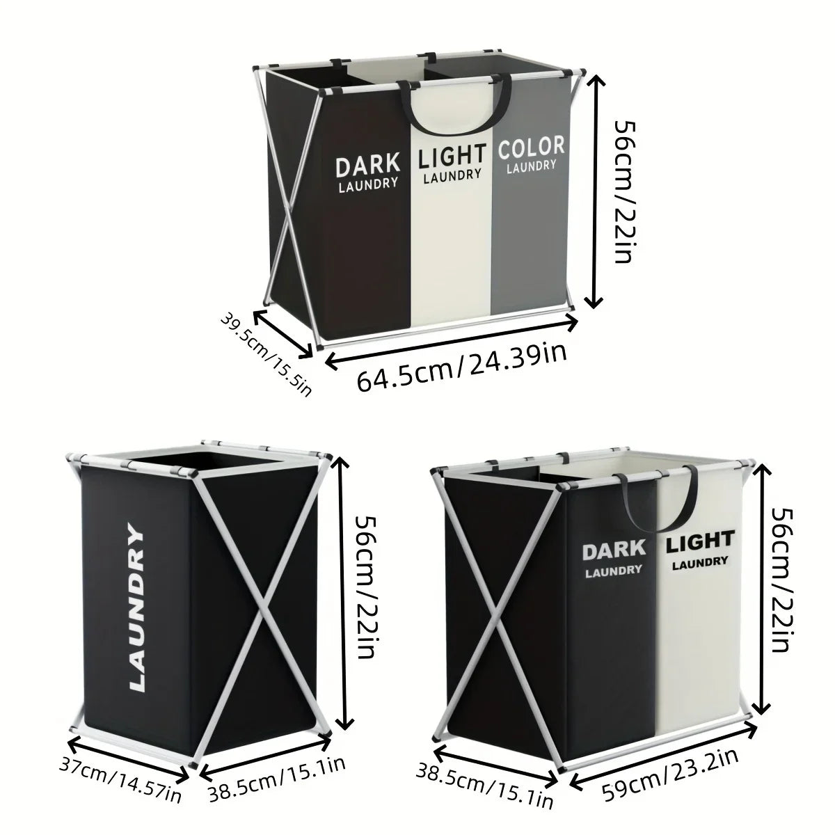 Foldable Multi-Compartment Laundry Basket - Tri-Section Hamper