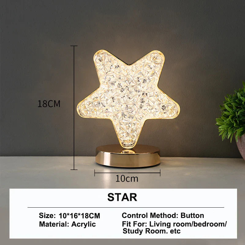 3D Crystal LED Night Light - Rechargeable Touch Dimmer Lamp