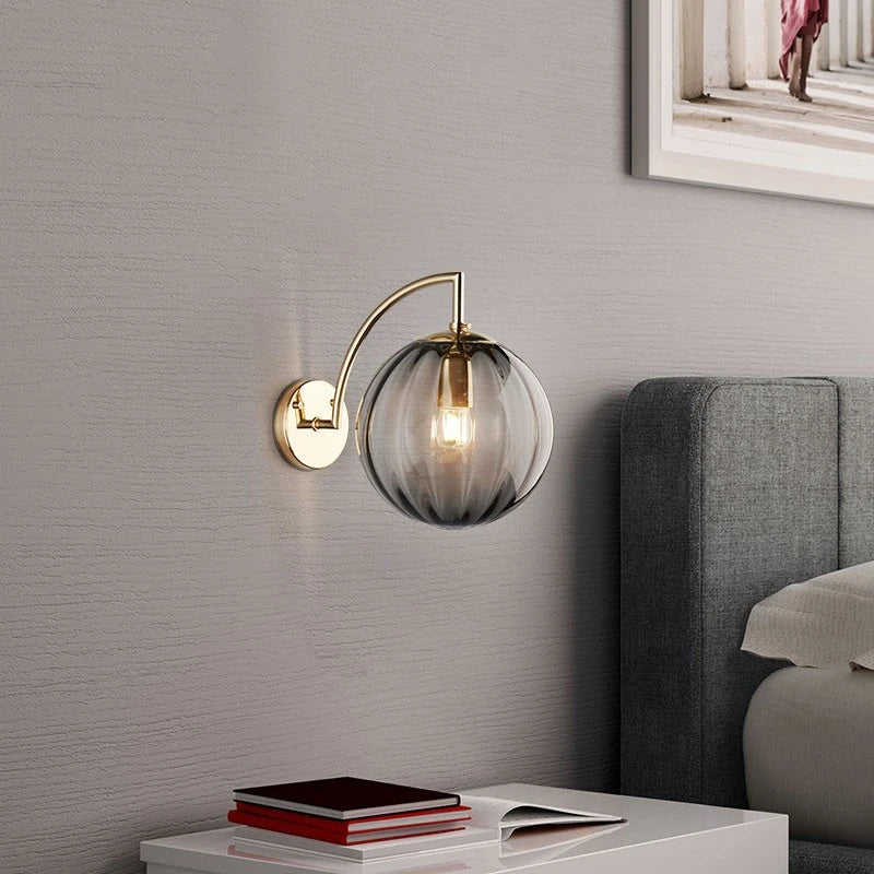 Contemporary Wall Light Fixture with Glass Sphere and Brass Accents