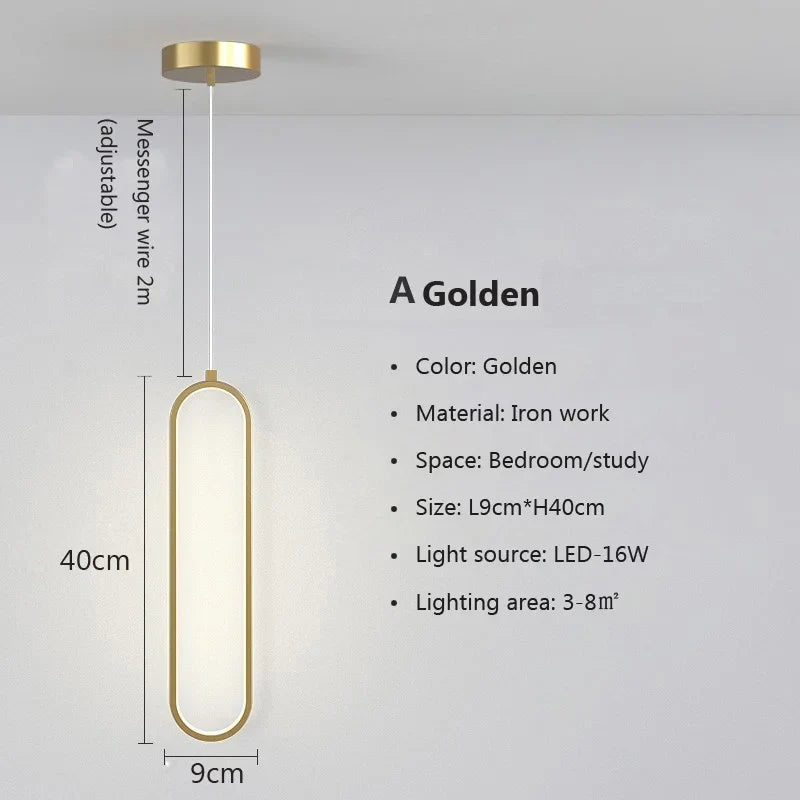 Gold and Black LED Hanging Lamp - Minimalist Pendant Light for Home