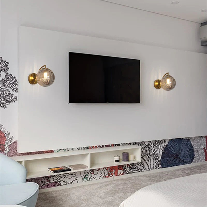 Contemporary Wall Light Fixture with Glass Sphere and Brass Accents