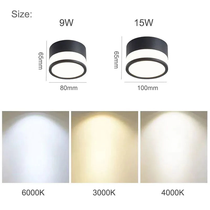Surface Mounted LED Downlight for Ceilings - 9W or 15W Options