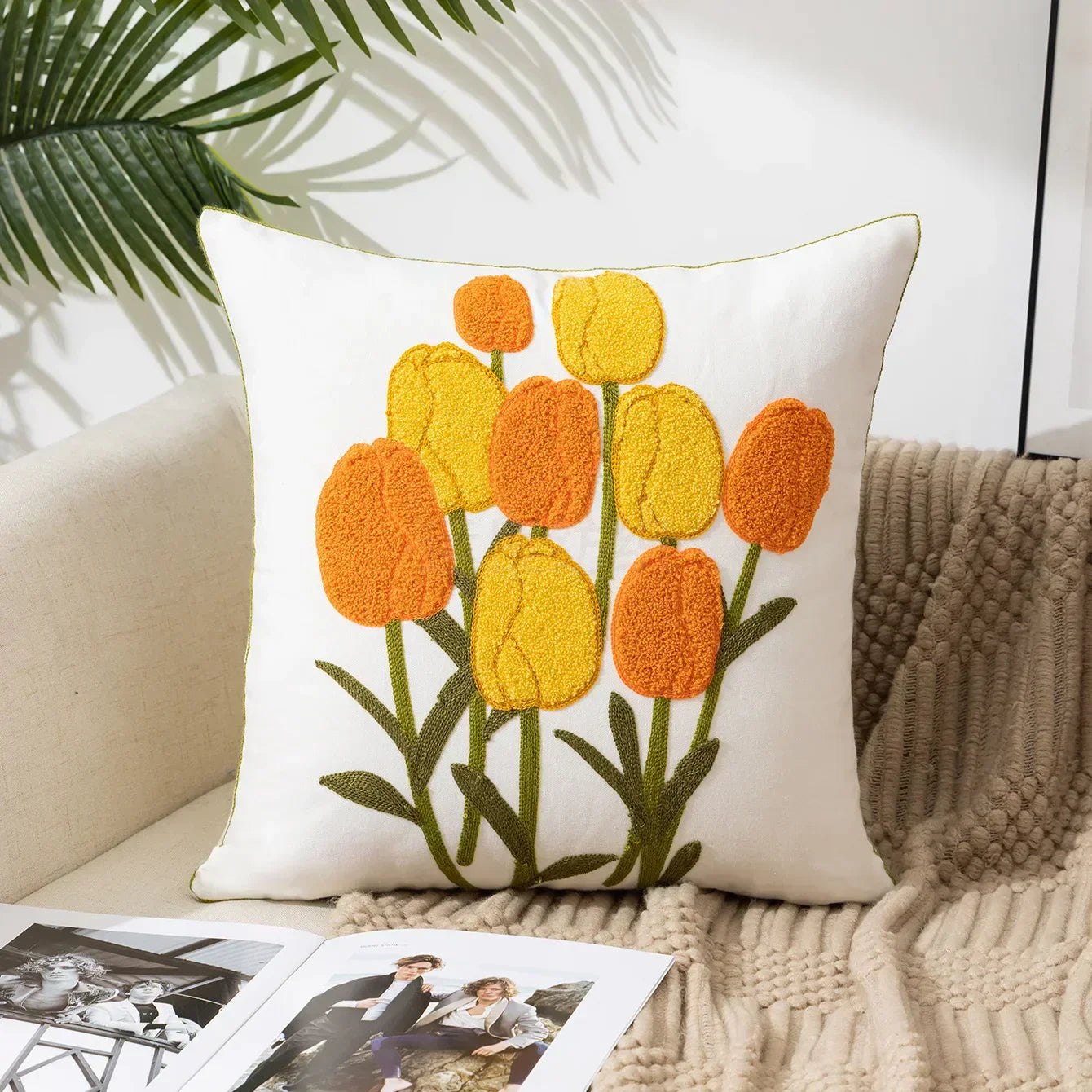 Decorative Pillow Case with Floral Embroidery – Cushion Cover