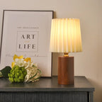 Pleated Table Lamp with Nordic Wood Base – Medieval Style