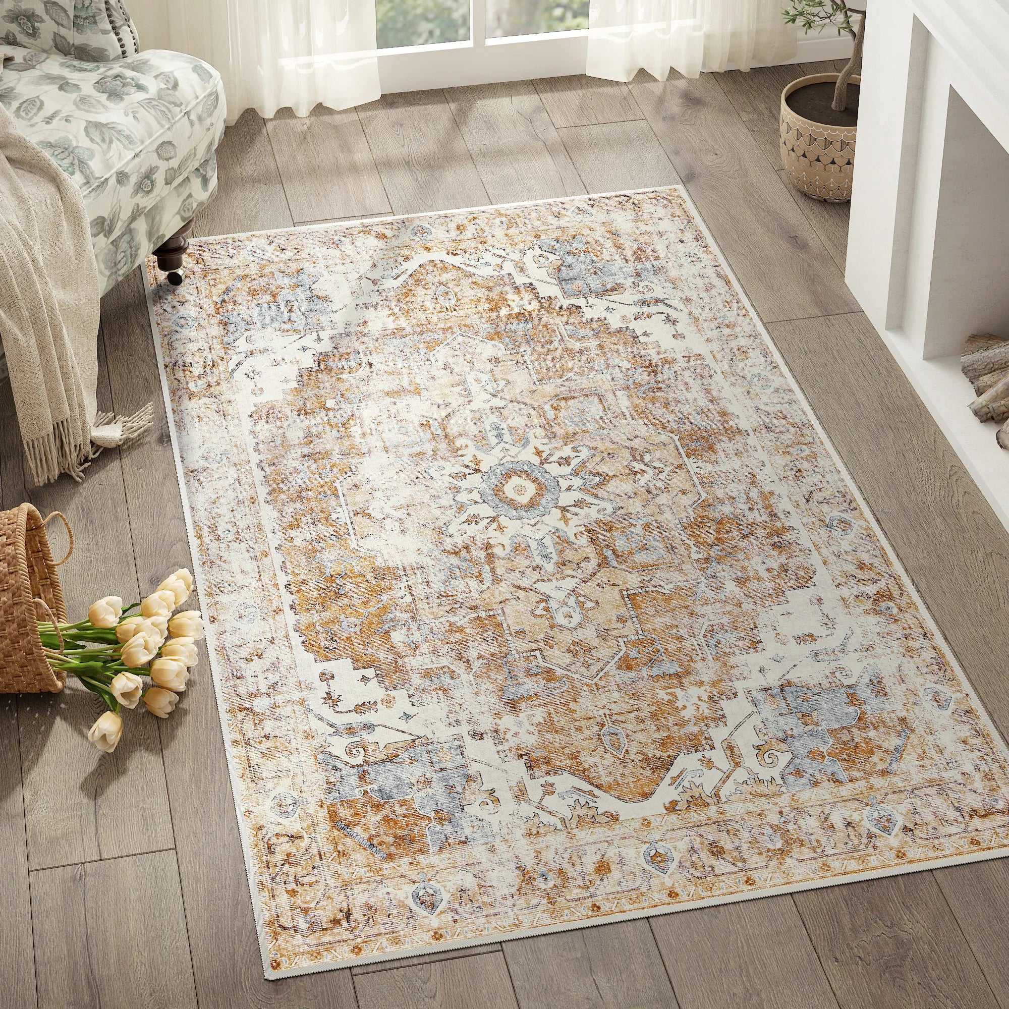 Foldable Non-Slip Oriental Carpet | Medallion Design Area Rug