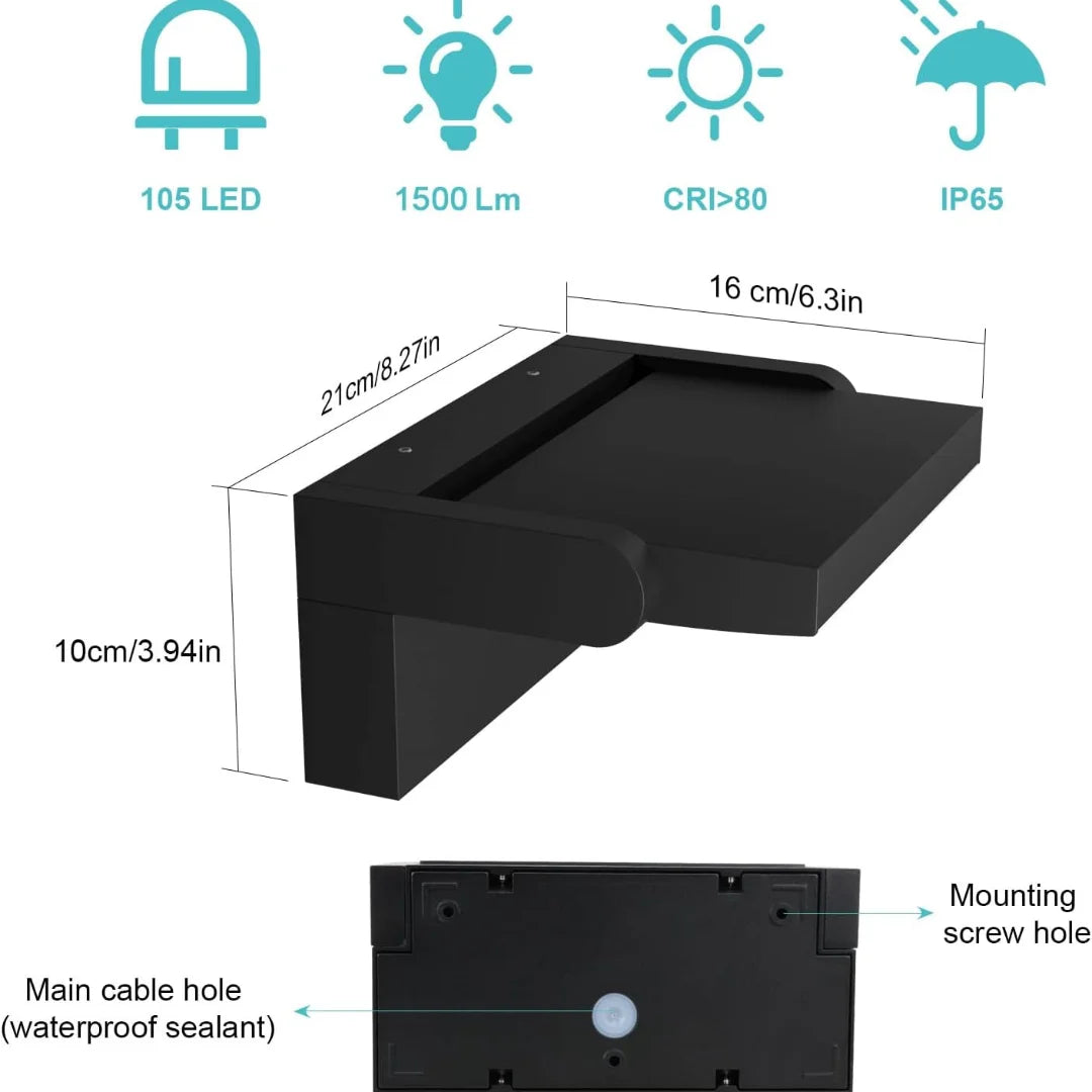 Motion Sensor Wall Lamp for Outdoor Use – 24W LED, IP65 Waterproof