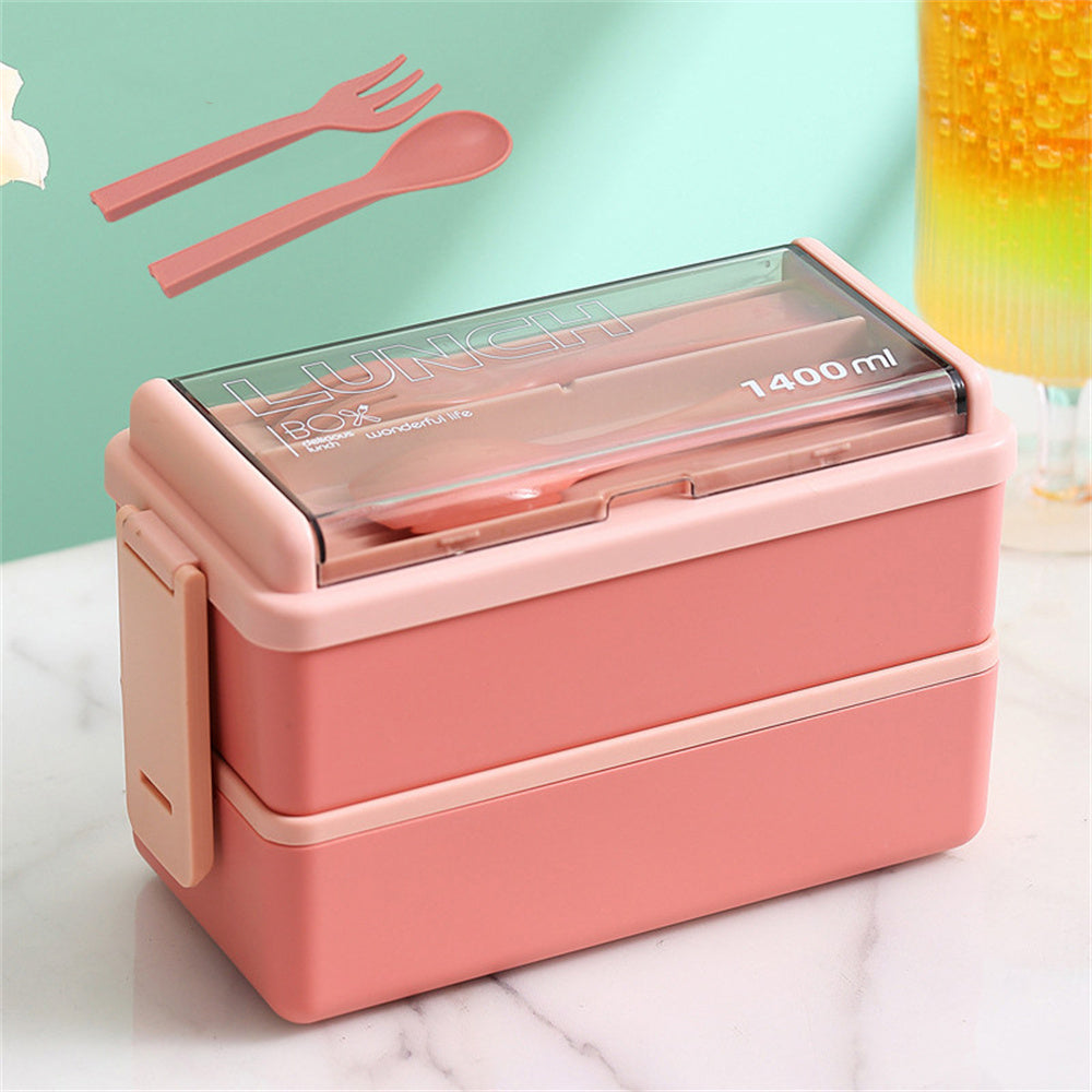 Double Layer Lunch Box 1400ml | Portable Food Container with Cutlery – Microwave Safe for Kids and Adults