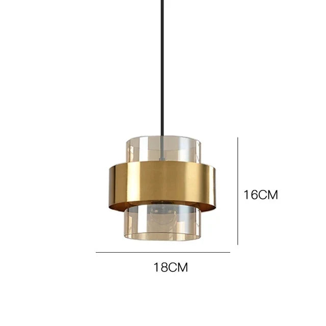 Contemporary Brass Cylinder Pendant Light with Nordic Glass