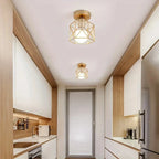 Geometric Metal Cage Ceiling Light in Gold Finish