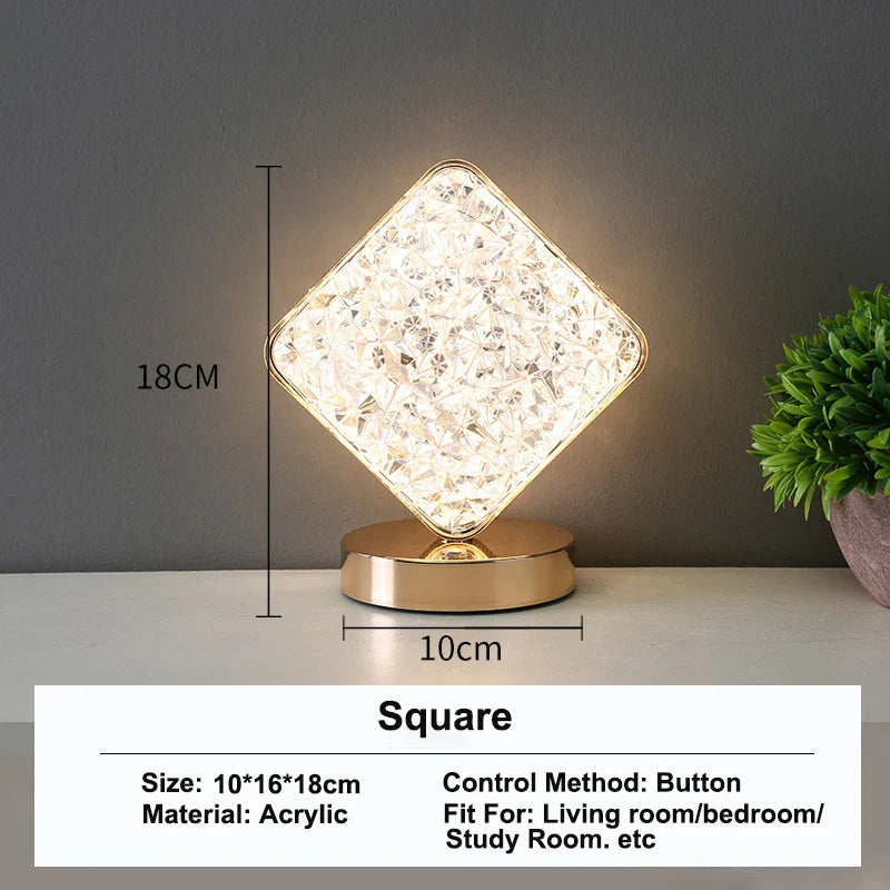 3D Crystal LED Night Light - Rechargeable Touch Dimmer Lamp