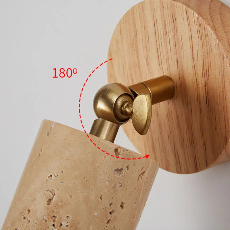 Wabi-Sabi Wall Light Fixture in Travertine and Wood Design