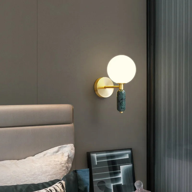 Modern Wall Sconce with Marble and Glass | Gold Finished Light