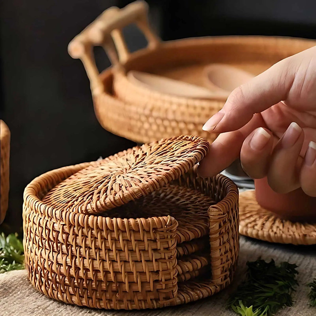Eco-Friendly Bamboo Drink Coasters Set with Storage