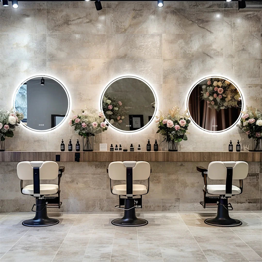 Round LED Bathroom Mirror with Anti-Fog and Dimmable Touch Control