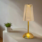 LED Table Lamp with Fluted Glass Shade – Rechargeable Design