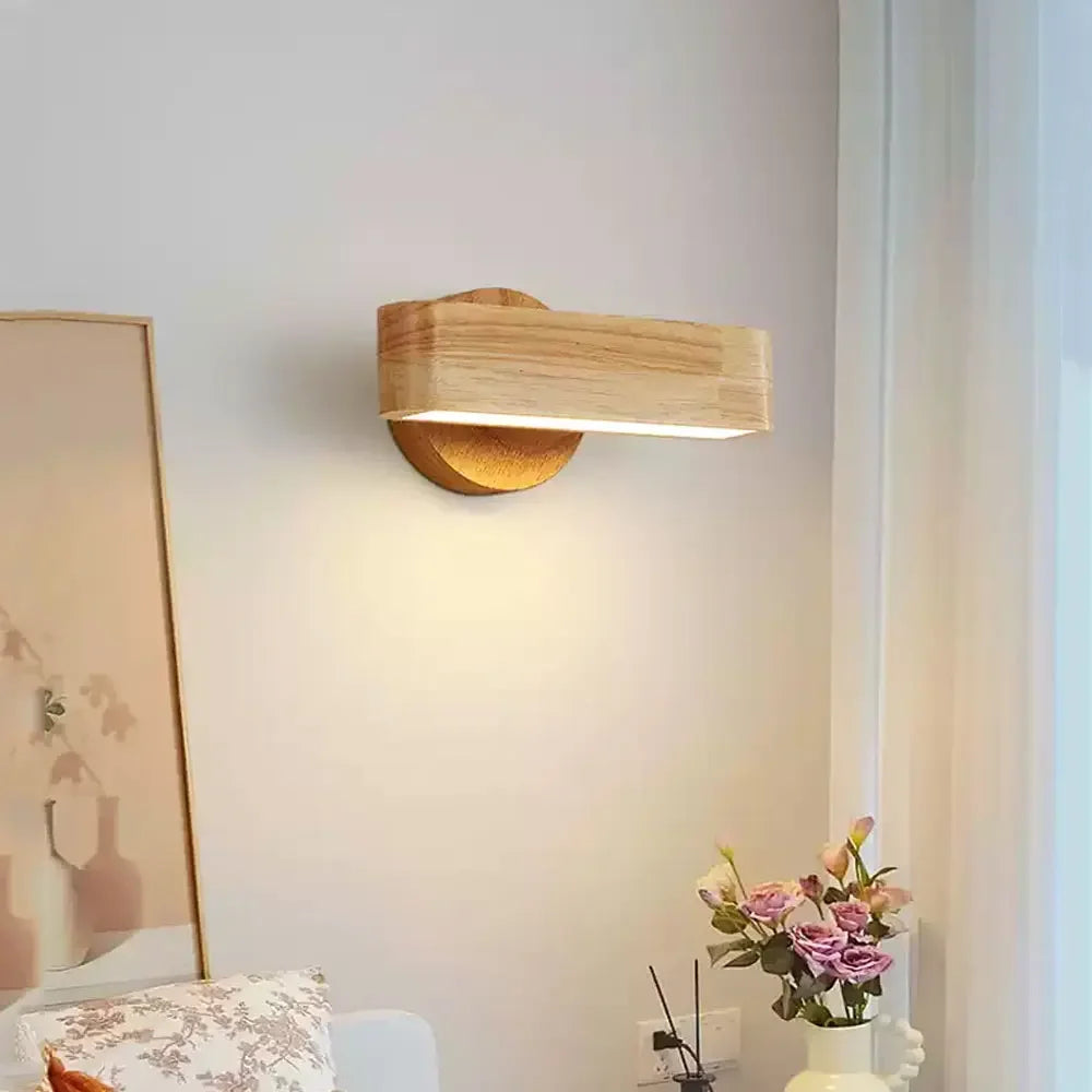 Japanese Design Wall Lamp with Rotating Feature in Solid Wood and Aluminum