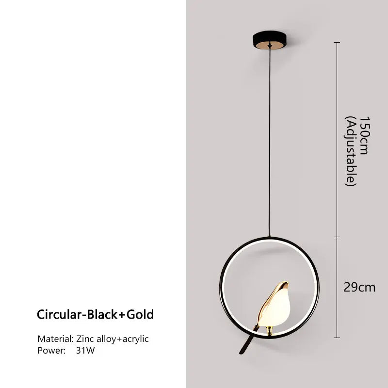 Northern Style LED Pendant Light with Bird Motif