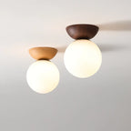 Ceiling and Pendant Light with Glass Ball Design and Wooden Finish