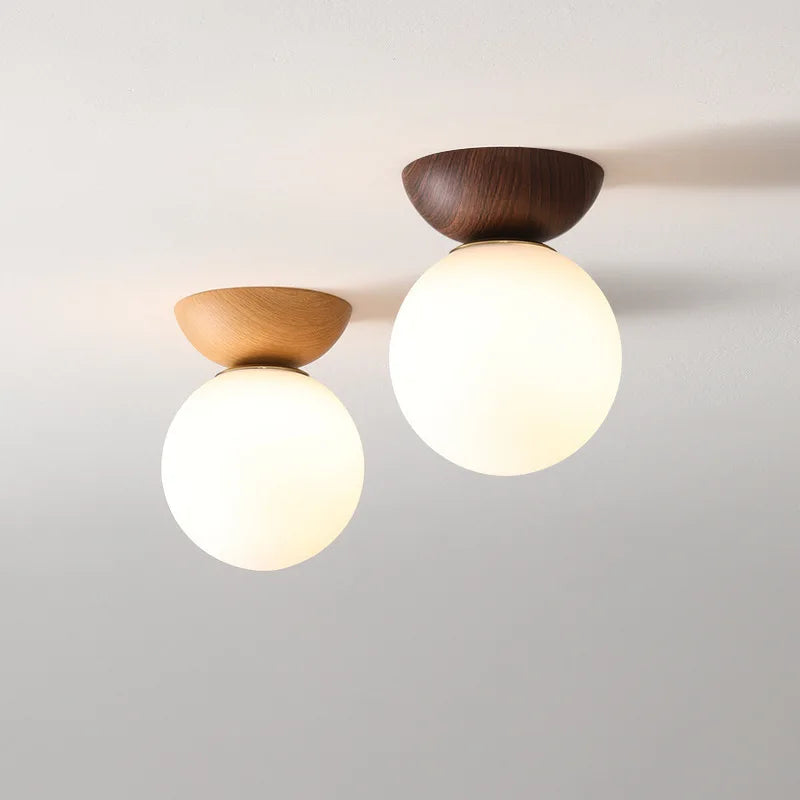 Ceiling and Pendant Light with Glass Ball Design and Wooden Finish