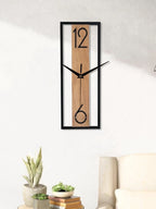 Sleek Rectangular Wall Clock with Wooden Grain Frame