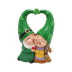 Couple Figurine of Garden Gnomes Wearing Heart and Clover Hats