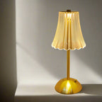 LED Table Lamp with Fluted Glass Shade – Rechargeable Design
